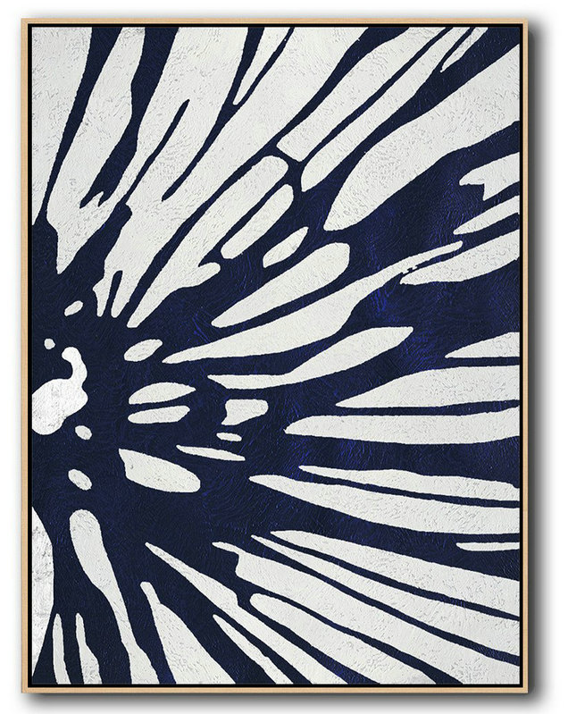 Buy Hand Painted Navy Blue Abstract Painting Online,Large Living Room Decor #A7Y8